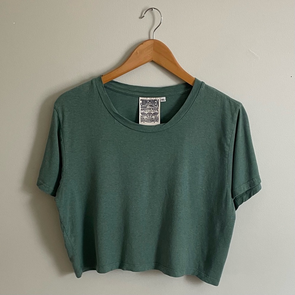 Jungmaven Super Cropped Lorel Tee in Teal, size XL